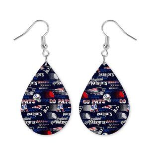 Patriots Football Teardrop Dangle Handmade Hook Earrings